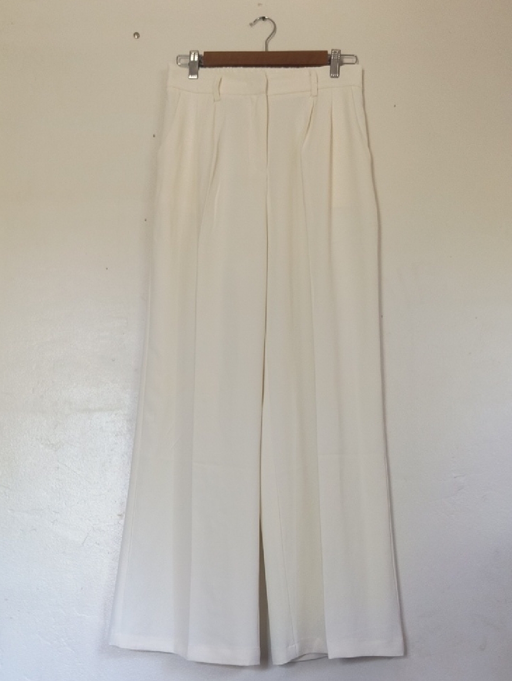 Funyyzo High-Rise Wide Leg Pleated Flowy Trousers in Cream Sz Med 6-8 Women